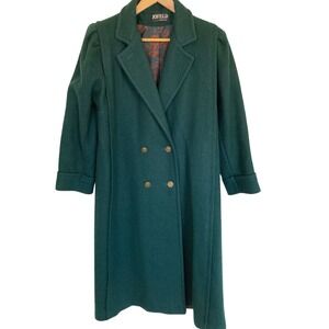 Jofeld Vintage Forest Green Wool Blend Double Breasted Overcoat‎ Made in USA 10